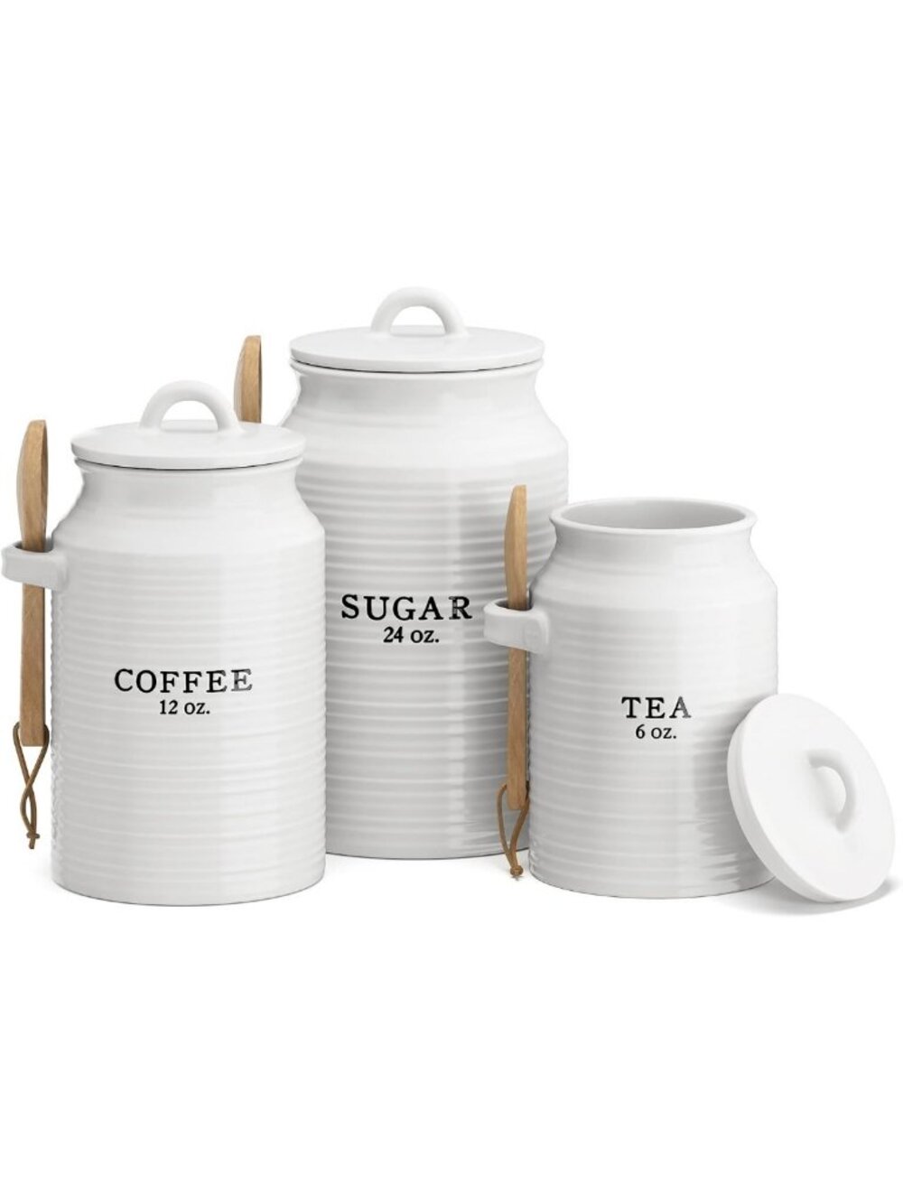 Stylish White Ceramic Kitchen Canister Set for Coffee, Sugar, and Tea Storage